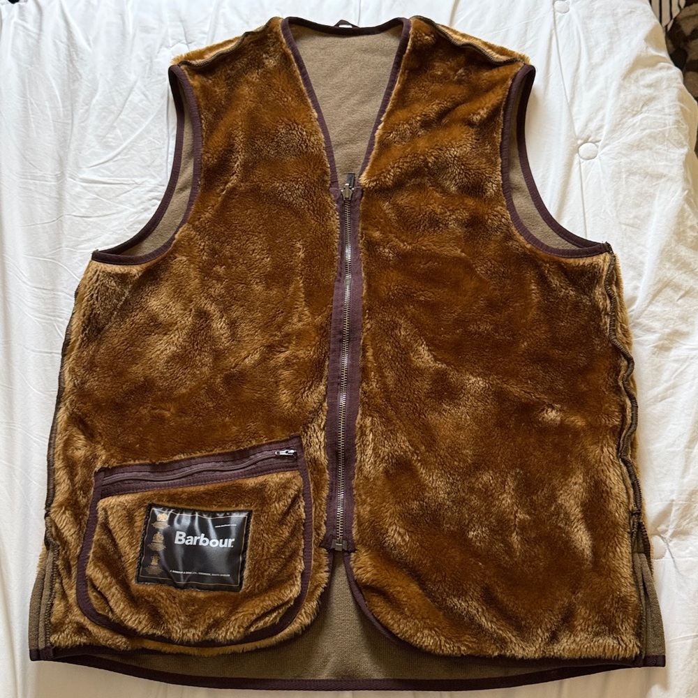 Barbour Warm Pile Waistcoat Zip-In Liner - Size 42 fur vest Vintage - Picture 5 of 9